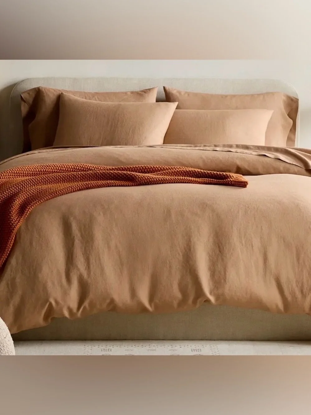 Quince European Linen 3 Piece Duvet Cover Set, King/Cal (Latte)